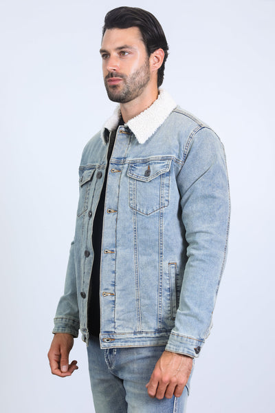 Mens Sherpa Lined Denim Jacket - Tint Blue