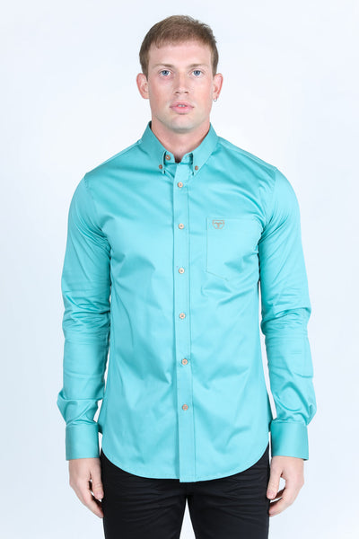 Men’s Single Pocket Logo Modern Fit Stretch Dress Shirt - Turquoise