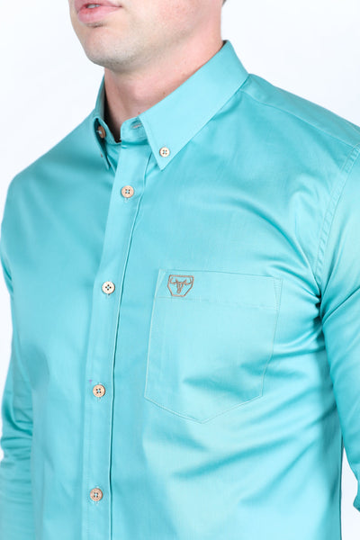 Men’s Single Pocket Logo Modern Fit Stretch Dress Shirt - Turquoise