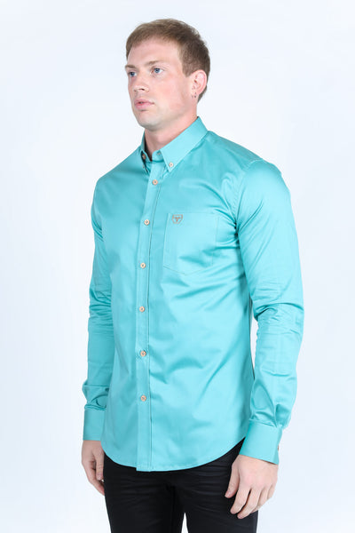 Men’s Single Pocket Logo Modern Fit Stretch Dress Shirt - Turquoise