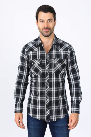 Mens Western Checkered Black Long Sleeve Shirts