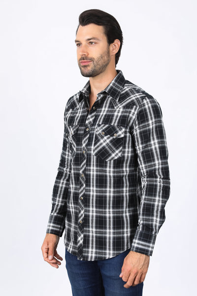 Mens Western Checkered Black Long Sleeve Shirts