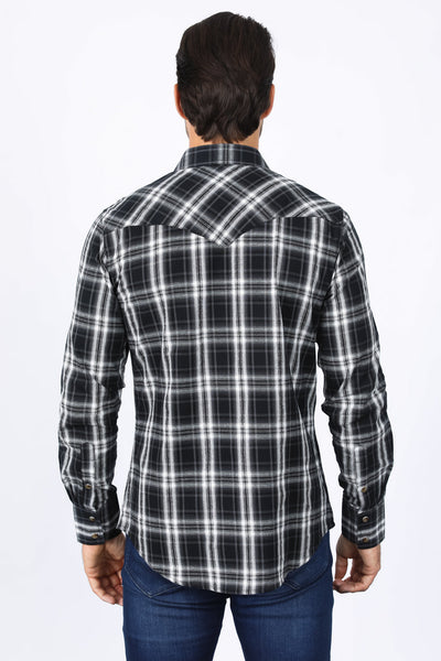 Mens Western Checkered Black Long Sleeve Shirts