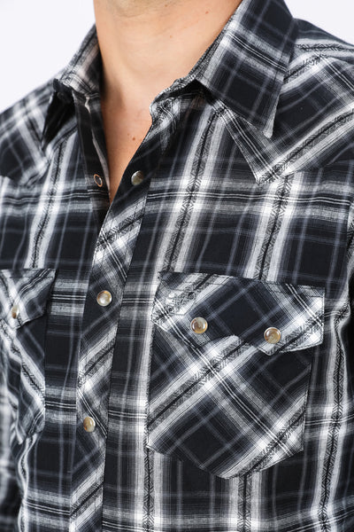 Mens Western Checkered Black Long Sleeve Shirts