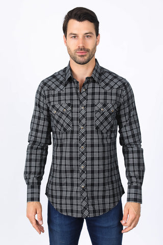 Mens Western Checkered Black Long Sleeve Shirts