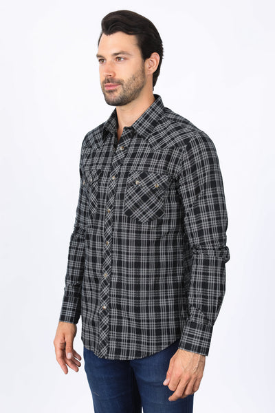 Mens Western Checkered Black Long Sleeve Shirts