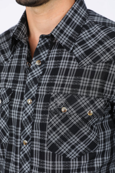 Mens Western Checkered Black Long Sleeve Shirts