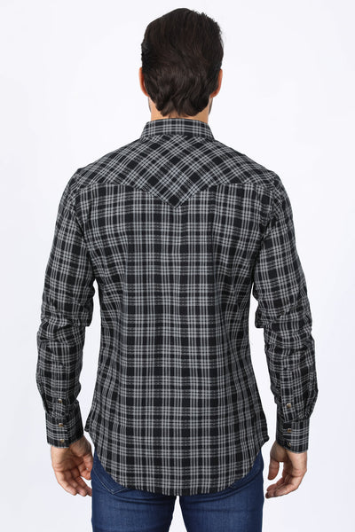 Mens Western Checkered Black Long Sleeve Shirts