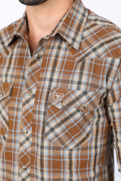 Mens Western Checkered Camel Long Sleeve Shirts