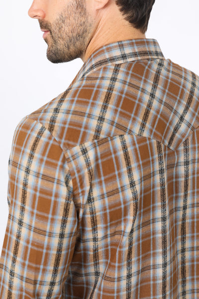 Mens Western Checkered Camel Long Sleeve Shirts