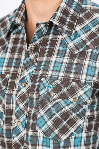 Mens Western Checkered Teal Long Sleeve Shirts