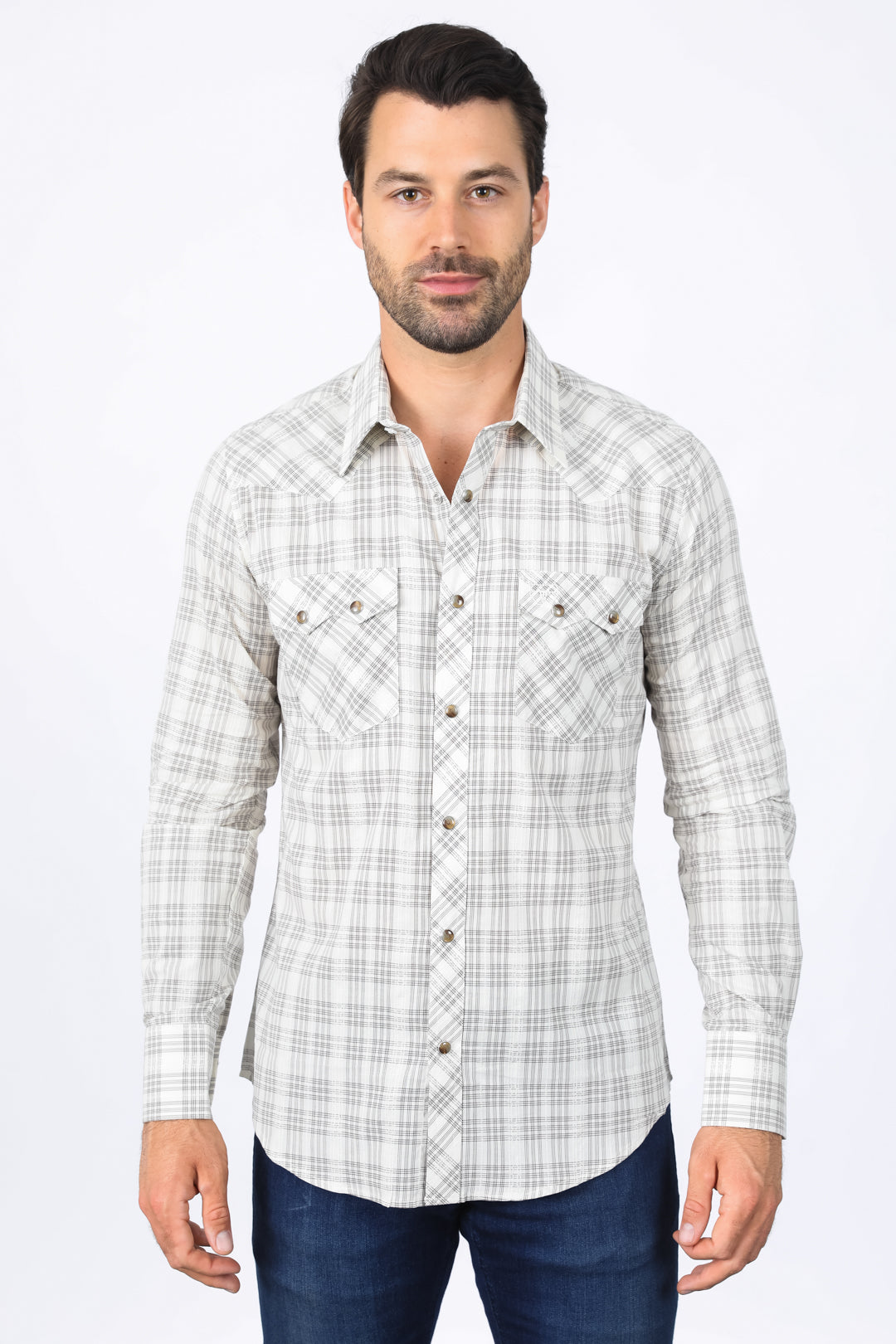 Mens Western Checkered White Long Sleeve Shirts