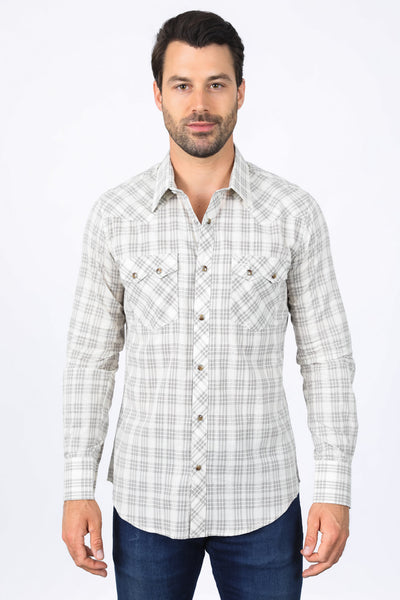 Mens Western Checkered White Long Sleeve Shirts