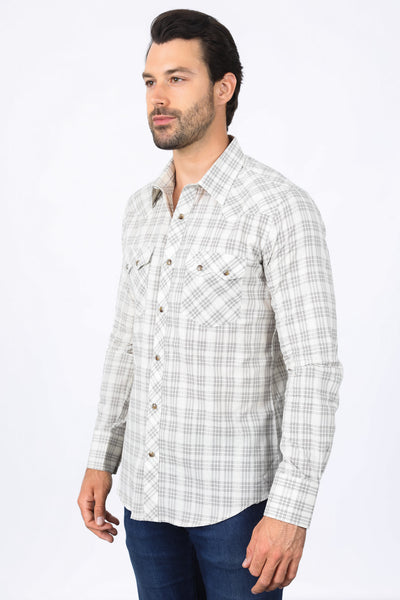 Mens Western Checkered White Long Sleeve Shirts