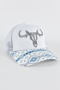 Mens Aztec Visor 3D Logo Baseball Cap - White