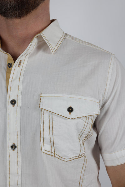 Mens Embroidery Modern Fit Stretch Short Sleeve Shirt