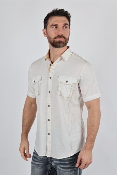 Mens Embroidery Modern Fit Stretch Short Sleeve Shirt