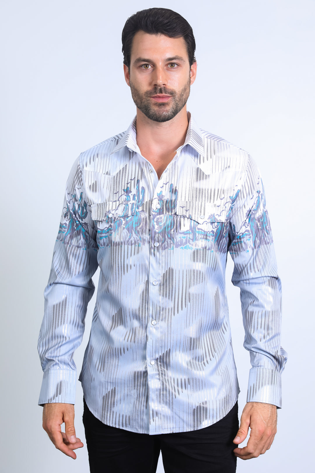 Mens Modern Fit Panoramic Foil Print Shirt - White