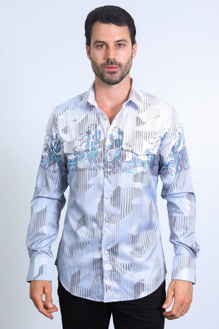 Mens Modern Fit Panoramic Foil Print Shirt - White