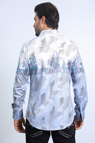 Mens Modern Fit Panoramic Foil Print Shirt - White