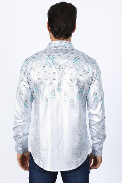 Mens Modern Fit Panoramic Foil Print Shirt - White