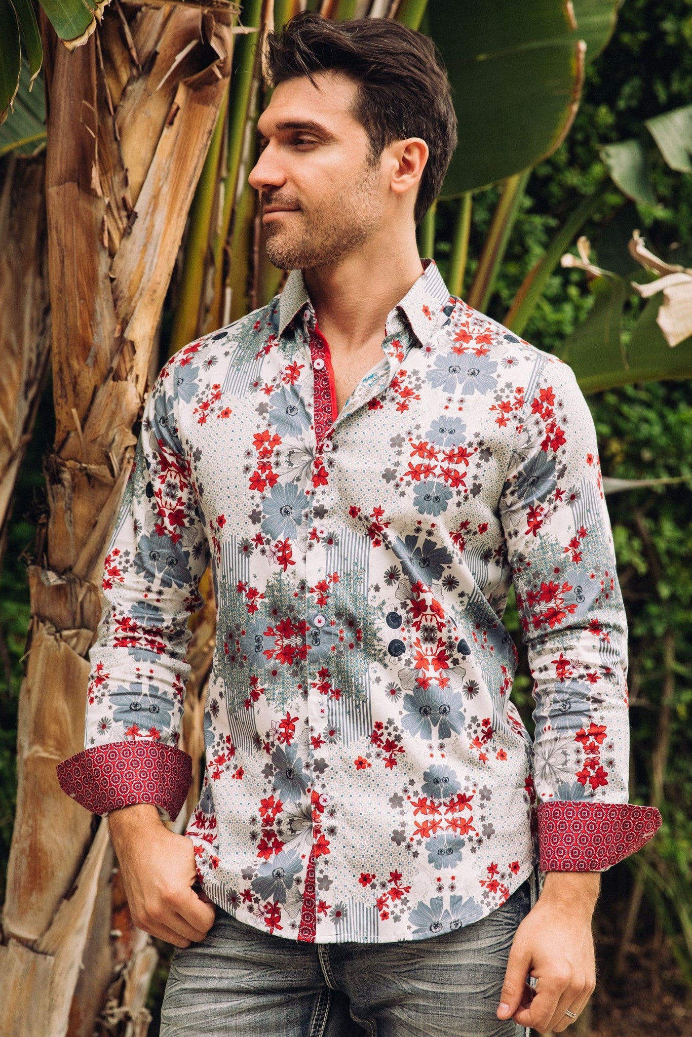 Floral Print Satin Shirt - White