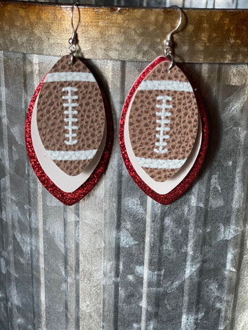 Red/White Glitter Football Earrings