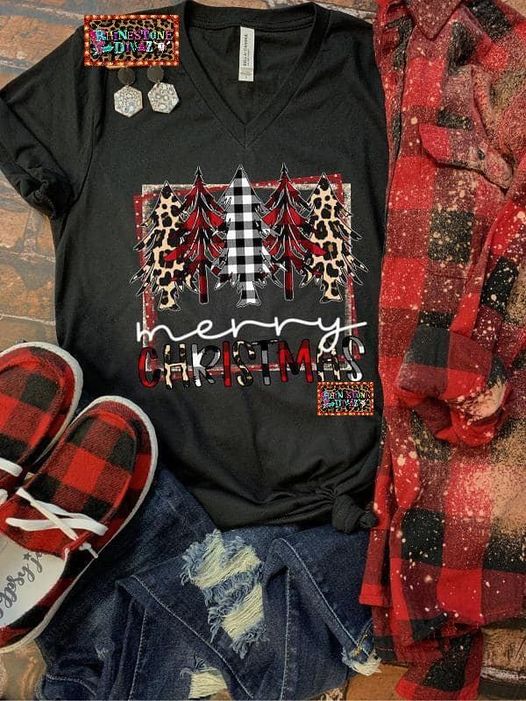 Plaid/Leopard Tree Merry Christmas Tee