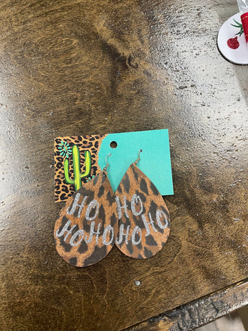 Leopard HO HO HO Glitter Earrings