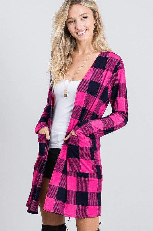 Pink Buffalo Plaid Cardigan