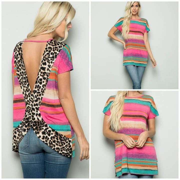 Serape With leopard Open Back Top