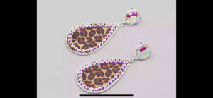 Silver Leopard Teardrop AB Post Earrings