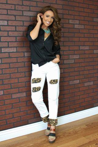 White Leopard Patch Jean