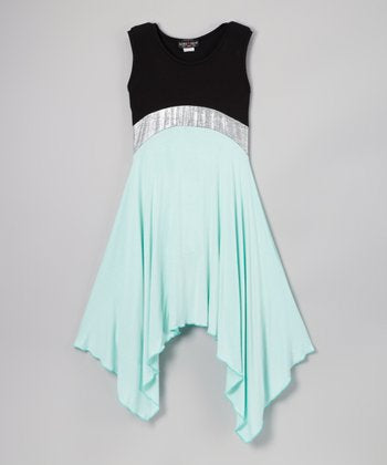 Mint/Black Handkerchief Dress