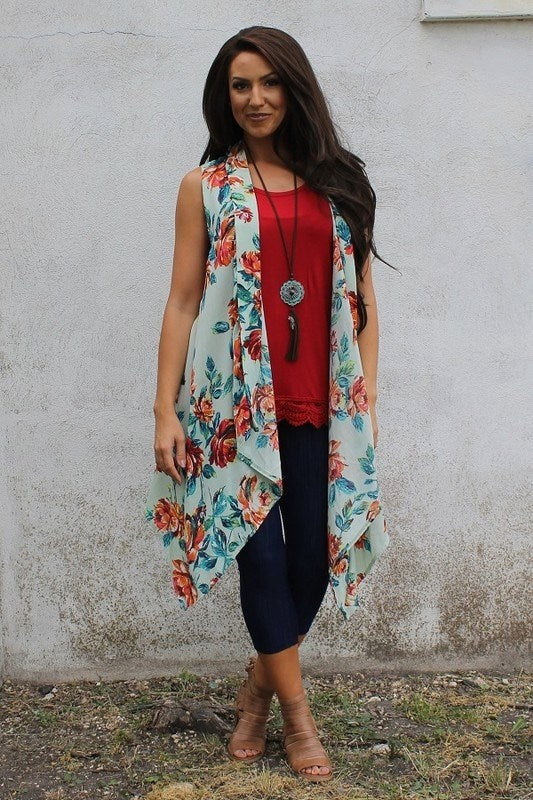 Mint Floral Vest