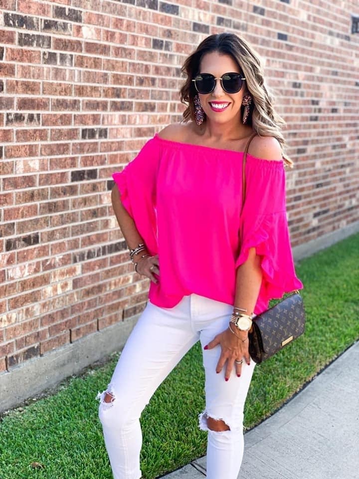 Hot Pink Ruffle Sleeve Off Shoulder Jess Top