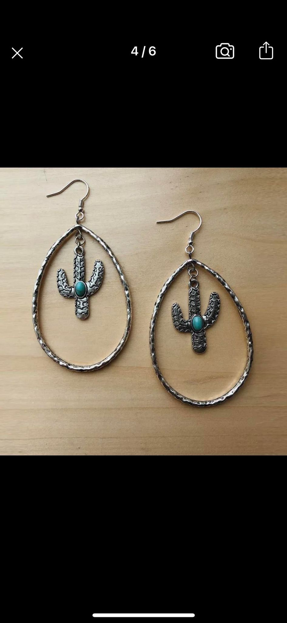 Silver Cactus Teardrop Earrings