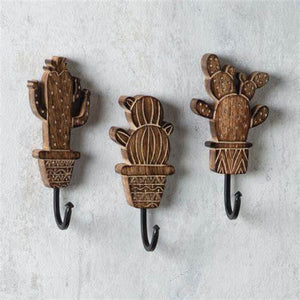 3PC Wooden Cactus Hooks