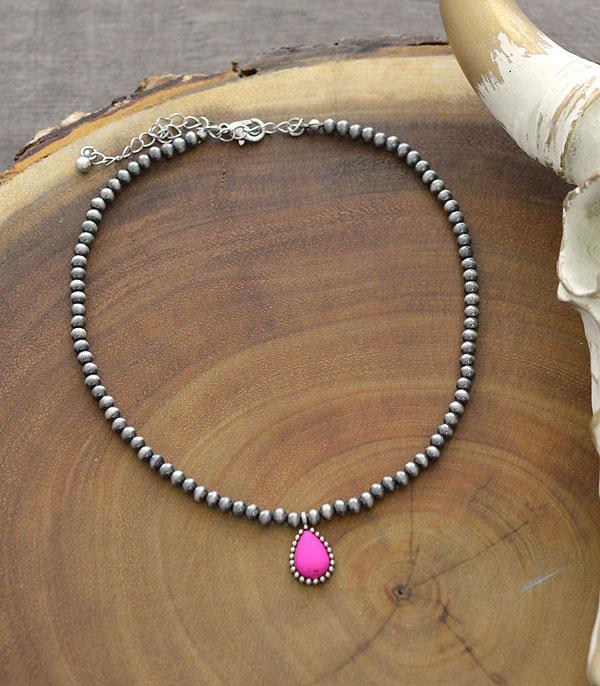 Hot Pink Teardrop Navajo Choker Necklace