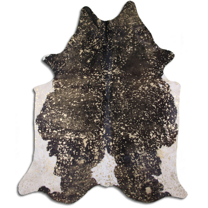 Acid Washed Hair On Cowhide Gold Metallic On Black