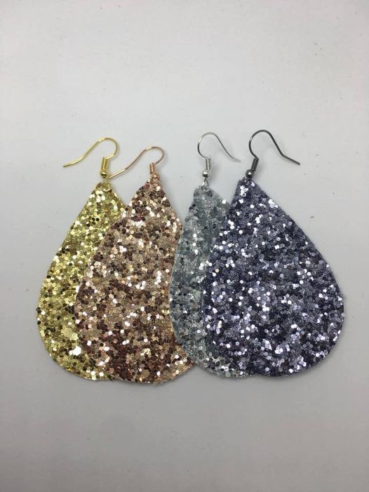 Glitter Leather Dangle Earrings