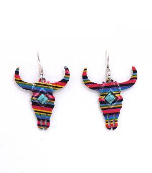 Serape Bull Skull Earrings