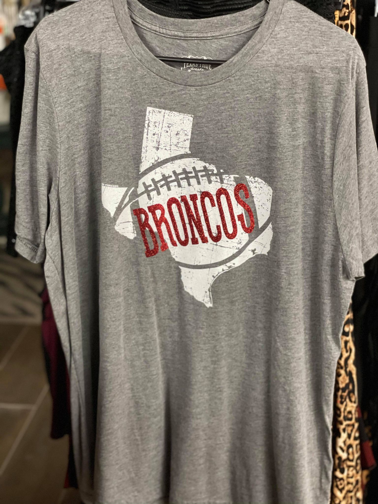 Glitter Red Broncos Tx Tee