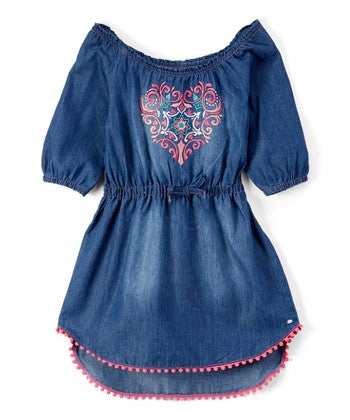 Blue Embroider Heart Denim Dress