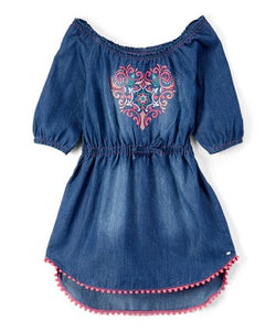 Blue Embroider Heart Denim Dress