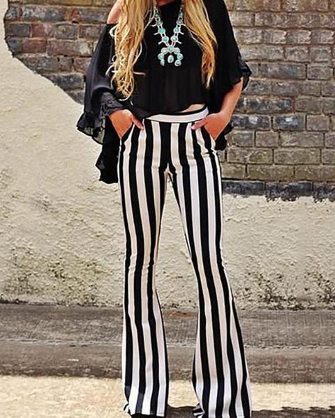 Stripe Bell Bottom Pants