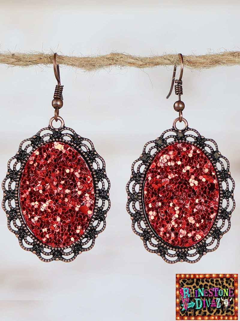 Red Glitter Hook Earrings