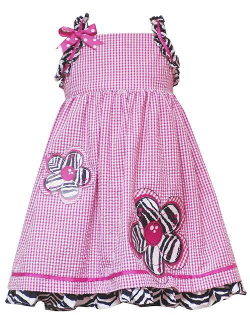 Girls Gingham Plaid/Zebra Flower Dress