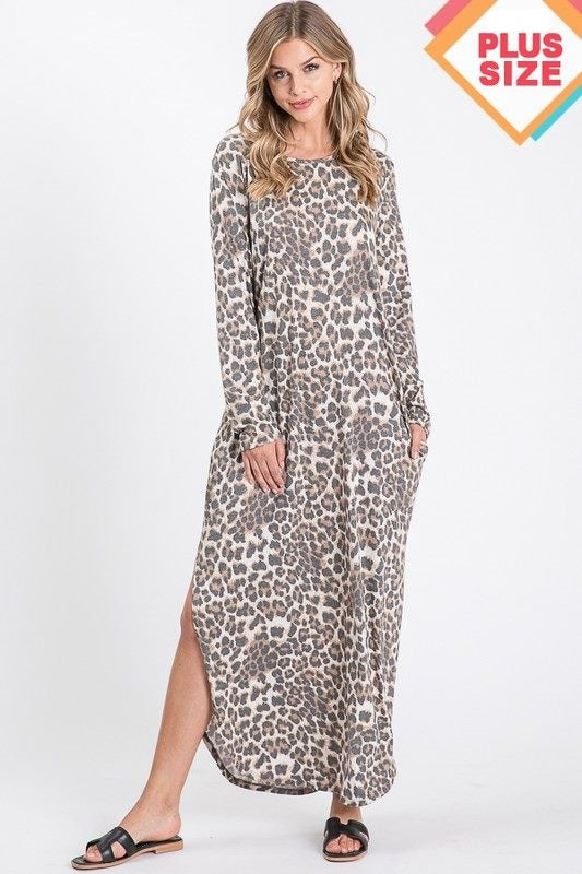 Long Sleeve Leopard Maxi Dress