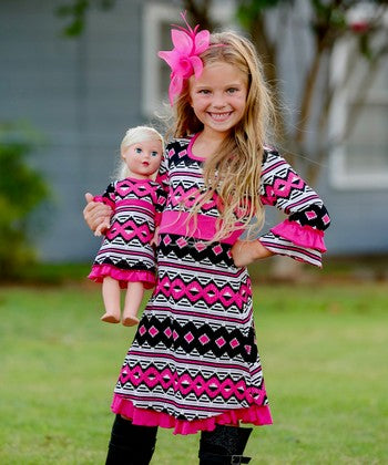 Pink/Black Geo Style Dress